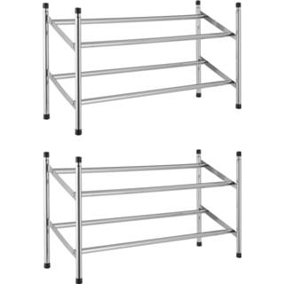 👉 Schoenenrek aluminium Set van 2x Stapelbare schoenenrekken uitschuifbaar 2-laags 62 - 117 x 23 36 cm