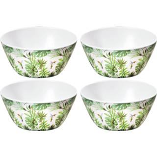 👉 Wit melamine 4x serveerschaaltjes tropische print/wit 15 cm