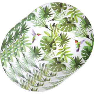 👉 Bord wit melamine 4x borden tropische print/wit 25 cm
