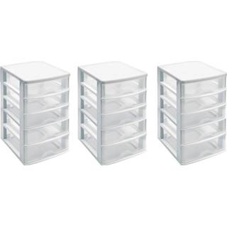 👉 Ladeblok wit transparant Set van 3x stuks ladeblokken/bureau organizers met 5 lades wit/transparant 21 x 17 28 cm