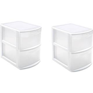 👉 Ladeblok wit transparant Set van 2x stuks ladeblokken/bureau organizers met 2 lades wit/transparant 39 x 29 40 cm