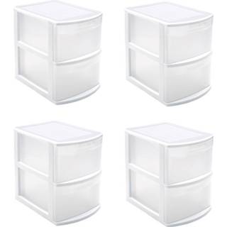 👉 Ladeblok wit transparant Set van 4x stuks ladeblokken/bureau organizers met 2 lades wit/transparant 39 x 29 40 cm