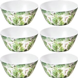 👉 Wit melamine 8x serveerschaaltjes tropische print/wit 15 cm