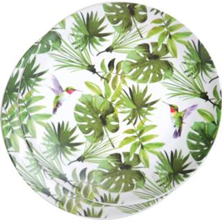 👉 Bord wit melamine 2x borden tropische print/wit 25 cm