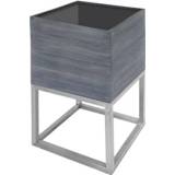 👉 Plantenbak grijs acaciahout RVS male vierkant 35x35cm geborsteld + voet 8719365012857