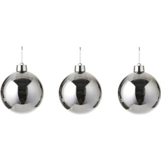👉 Kerstbal kunststof zilver 3x Grote kerstballen 15 cm