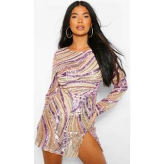 👉 Petite Sequin Front Split Mini Dress, Gold