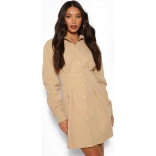 👉 Tall Button Down Pleated Woven Shirt Dress, Sand