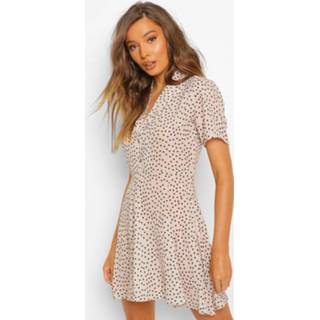 👉 Polka Dot Shirt Style Skater Dress, Stone