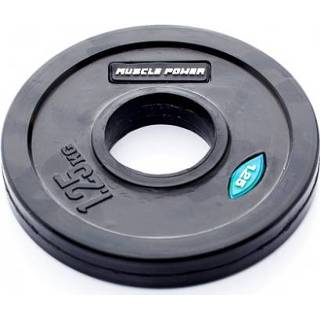 👉 Halterschijf zwart rubber stuks halterschijven Muscle Power Rubberen - 50 mm 1.25 kg