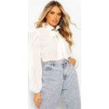 👉 Chiffon Shoulder Pad Detail Pussybow Blouse, White