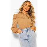 Blous stone Chiffon Shoulder Pad Detail Pussybow Blouse,