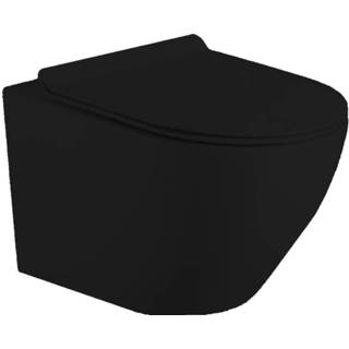 👉 Wandcloset zwart mat keramiek wit spoel hangend toilet standaard Mudo Randloos (inclusief Zitting) 8719304694373