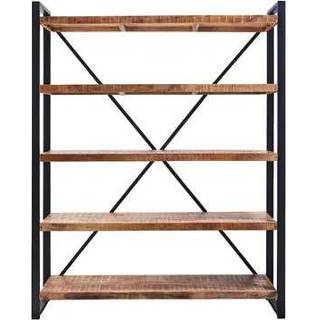 👉 Boekenkast metaal hout Metaal#Hout Bruin#Zwart Scott - 5 planken metaal/hout 180x120x40 cm Leen Bakker 8714901750828