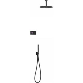 👉 Regendouche zwart mat RVS Tres Shower Technology elektronische inbouwthermostaat met 30cm plafondarm en handdouche 8429546517094