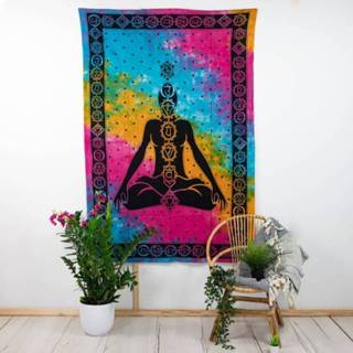 👉 Wandkleed katoen Authentiek Chakra Meditatie Kleurrijk (215 x 135 cm) 7448132360327