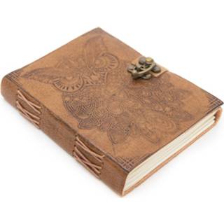 👉 Leer katoen bruin Handgemaakt Leren Notieboekje met Uil (17,5 x 13 cm) 7448125639676