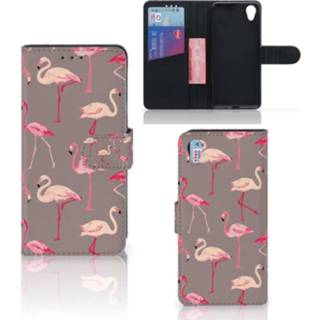👉 Telefoonhoes x Sony Xperia Telefoonhoesje met Pasjes Flamingo 8720215536263