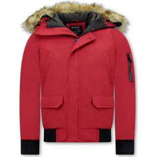👉 Winterjas polyester l jassen male rood Enos Korte met faux bontkraag 7435144224242 7435144224211 7435144224228 7435144224235