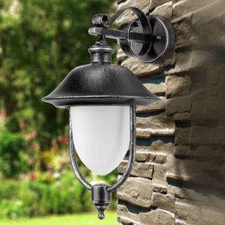 👉 Buitenwandlamp zwart-zilver opaal Perdita - decoratieve buitenwandlamp, hangend