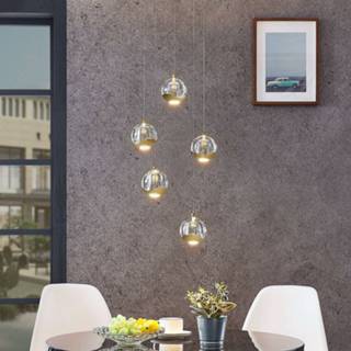 👉 Hanglamp helder goud glas warmwit a+ LED Hayley, 5 lampjes, rond,