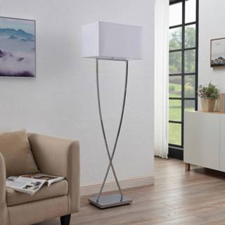 👉 Vloerlamp wit chroom metaal a++ Lucande Evaine chroom, kap