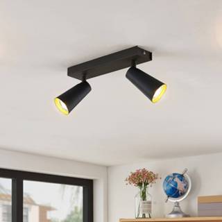 👉 Plafond lamp metaal a++ goud zwart Lucande Angelina plafondlamp zwart-goud, 2-lamps