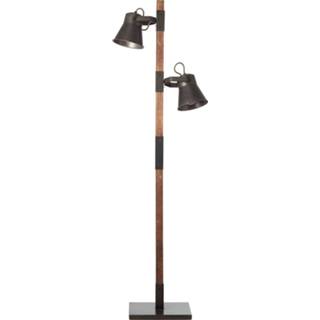 👉 Vloer lamp hout metaal a++ staal zwart Vloerlamp Plow met 2 spots, zwart/hout donker