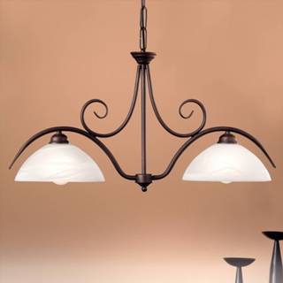 👉 Hang lamp antiek-bruin 2-lichts hanglamp JANA met albastglas