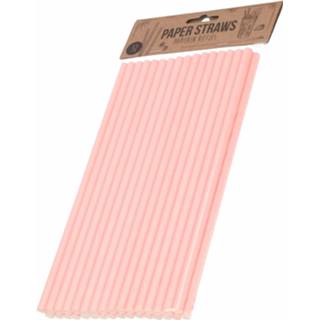 👉 Papieren rietje roze 128x rietjes 24 cm