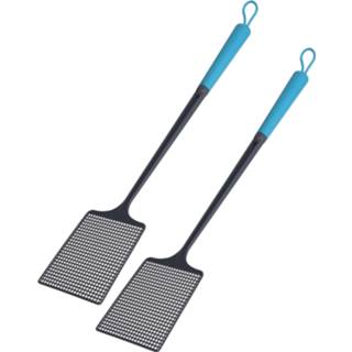 👉 Vliegenmepper grijs kunststof 2x Insectenbestrijding vliegenmeppers grijs/blauw 49 x 11 cm