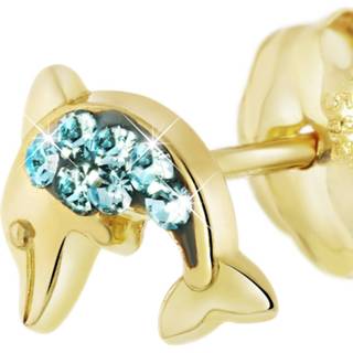 👉 Oorbel blauw kristal goud 14K geelgouden oorbellen dolfijn 8717637863329