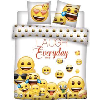 👉 Dekbedovertrek wit PE polyester One Size geel Emoji 240 x 220 cm 3-delig 5407007981250