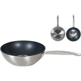 👉 Wokpan steel One Size meerkleurig San Ignacio Marble 29cm met stalen handvat - Alle warmtebronnen Koken -Bakken – Kwaliteit 8720359700889