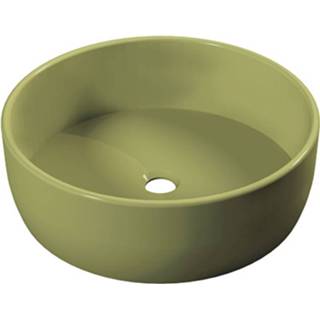 👉 Wastafel olijfgroen groen keramiek rond modern opbouw oliva Mueller 37cm licht 7439656769734