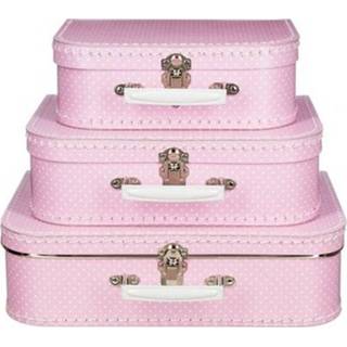 👉 Babyshower roze One Size meisjes baby's Geboorte kraamcadeau meisje koffertje met stippen 25 cm - en kraamcadeaus 8720147490404