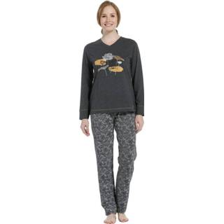 👉 'sacred lotus flower' donkergrijze dames pyjama met lange mouwen met een prachtig 'sacred lotus flower' dessin op de voorkant en lange donkergrijze & witte pyjama broek met 'lotusbloemblaadjes' design