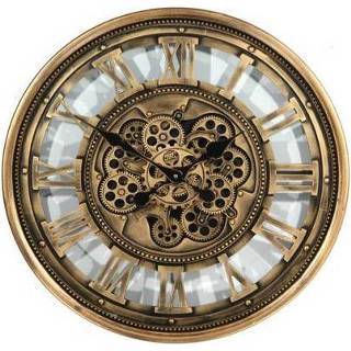 👉 Wandklok goudkleurig goud metaal Grote Industriele - bewegende tandwielen antiek 60 cm 7439647120117
