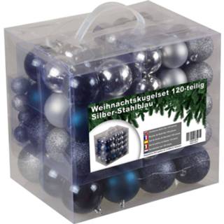 👉 Kerstbal staalblauw plastic zilver kunststof blauw Kerstballen set 120 ballen - Zilver/Staalblauw binnen en buiten 7434034260285