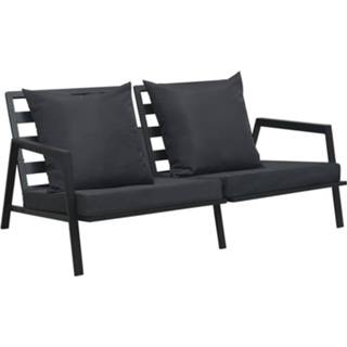👉 Tuinbank grijs aluminium VidaXL tweezits met kussens donkergrijs 8719883853086