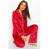 👉 Crushed Velvet Button Through Pj Set, Red