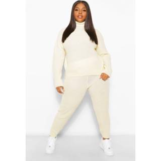 👉 Plus Turtle Neck Knitted Jogger Lounge Set, Ecru