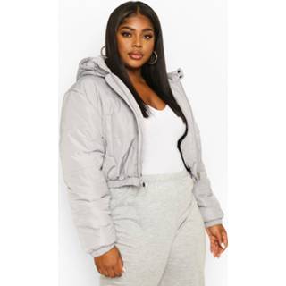 Plus Hooded Crop Puffer, Grey