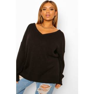 👉 Plus V Neck V Back Oversized Sweater, Black