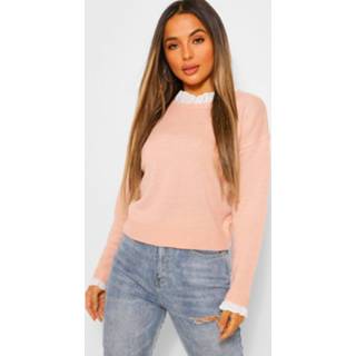 👉 Petite Woven Ruffle Collar Knitted Sweater, Rose