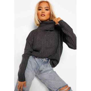 👉 Petite Roll Neck Knitted Sweater, Charcoal