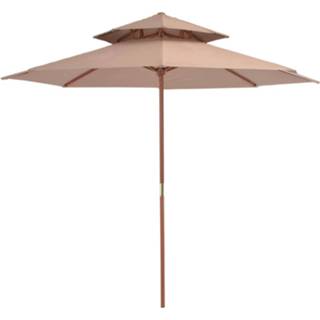 👉 Parasol houten bruin VidaXl Dubbeldekker met paal 270 cm taupe 8718475697596