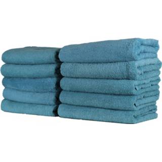 👉 Handdoek blauw katoen Hotel - Set van 3 stuks 70x140 cm Denim 8719748210986