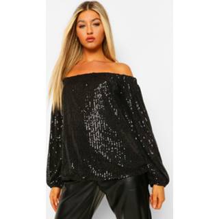 👉 Shirt Tall Sequin Bardot Long Sleeve Top