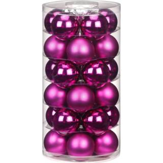 👉 Kerstbal magenta glans glas roze 30x Fuchsia glazen kerstballen 6 cm en mat - Kerstboomversiering 8720147873108